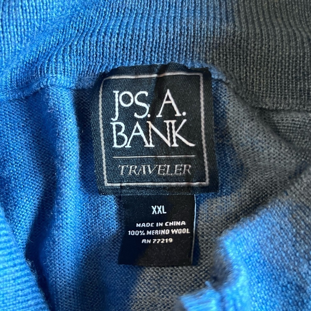 Jos A Bank Traveler  1/4 Zip Merino Wool Blue Pullover Sweater Men Size XXL - Picture 4 of 4